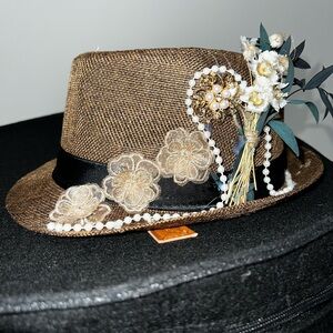 Chic Brown Floral Embellished Fedora